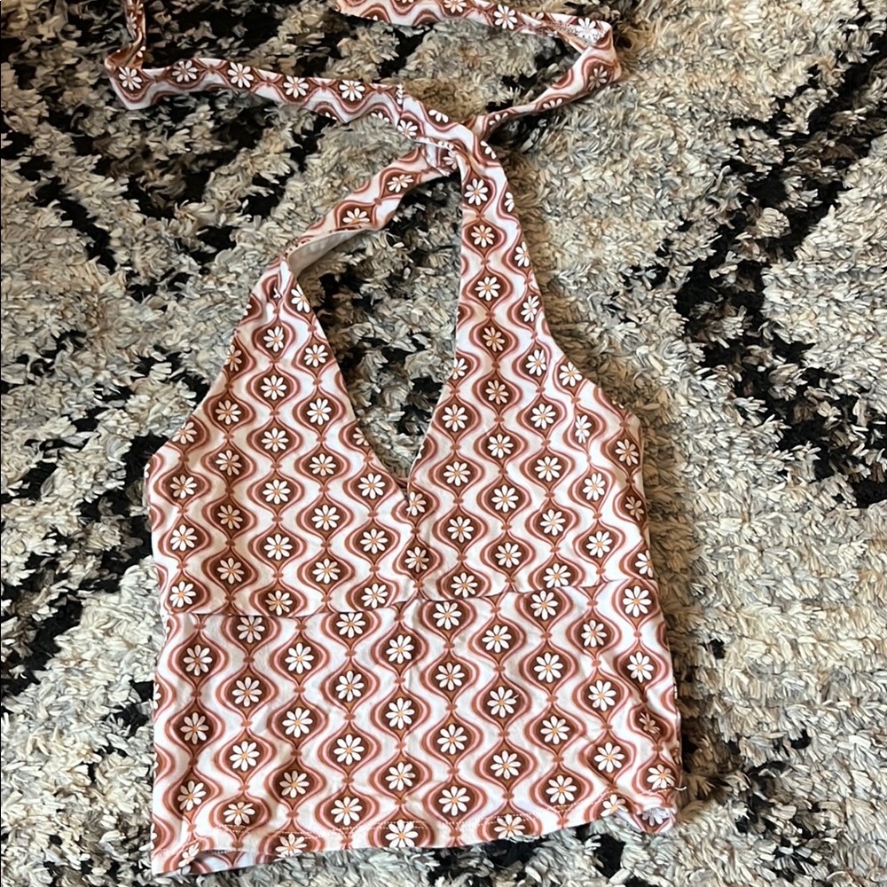 Hollister Brown and White Patterned Halter Top